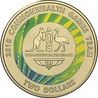 2018 $2 Commonwealth Games Green and Gold Coloured AUNC Coin