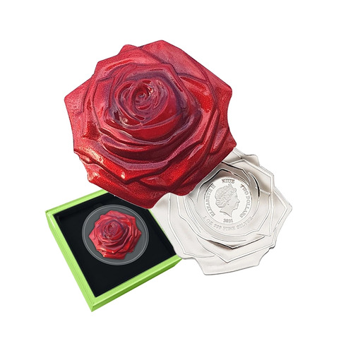 2021 $2 Rose Flower-Shaped 1oz Silver Prooflike Coin