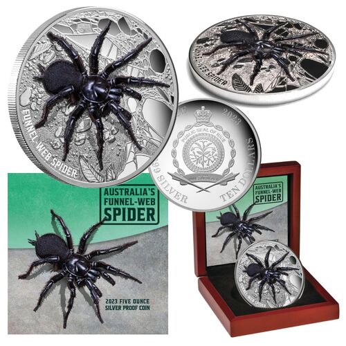2023 $10 Funnel Web Spider Ultra High Relief 5oz Silver Proof Coin