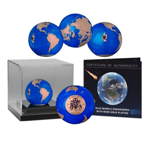 2022 $5 Endangered Blue Earth with Meteorite Rose Gold-Plated 3oz Silver Sphere Coin