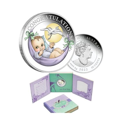 2022 50c Newborn Baby 1/2oz Coloured  Silver Proof Coin