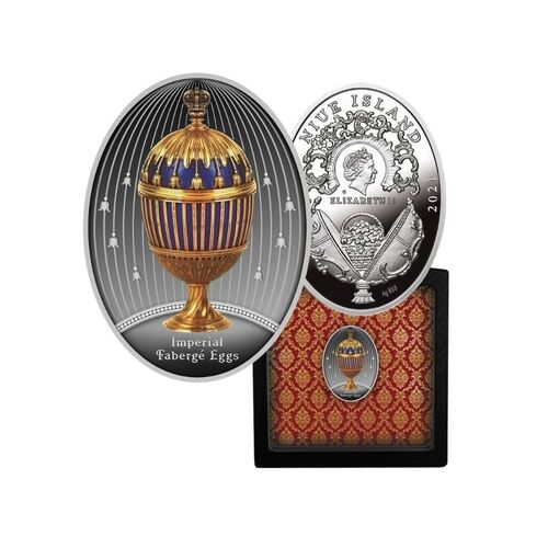 2021 $1 Fabergé Egg - Blue Striped Egg Coloured Silver Proof Coin