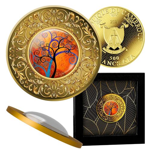 2021 500 Francs The Tree of Happiness Orange Coloured Gold-Plated Silver Proof Coin