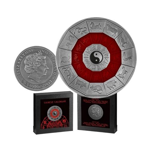 2022 $2 Chinese Zodiac Calendar 2oz Silver Antiqued Coin