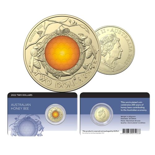 2022 $2 Honey Bee Coloured Coin Pack Style 1
