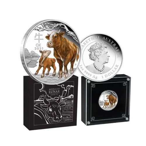2021 $1 Year of the Ox Colour 1oz Silver Proof Coin