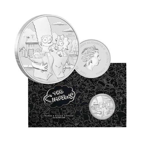 2021 $1 1oz The Simpsons Marge & Maggie Silver Uncirculated Coin in Card