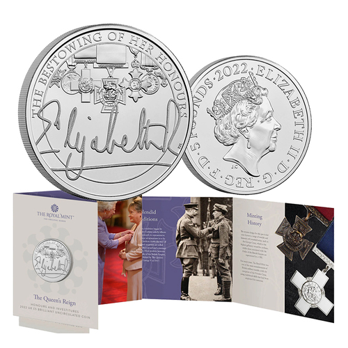 2022 £5 The Queen's Reign Honours and Investitures Brilliant UNC