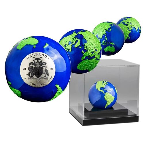 2022 $5 Green Planet Earth 3oz Silver Coloured Sphere Coin