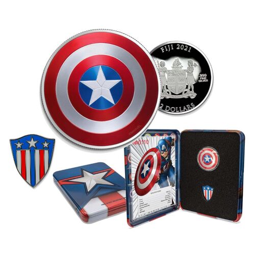2021 $2 MARVEL - Captain America 1oz Pure Silver Shield Coin