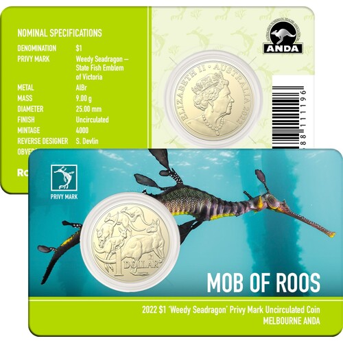 2022 ‘Weedy Seadragon’ Privy Mark $1 Coin  - Melbourne ANDA Money Expo
