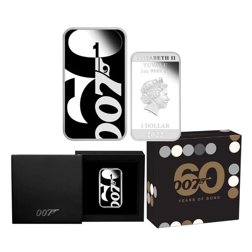  2022 $1 60 Years of Bond 1oz Silver Proof Coloured Rectangular Coin