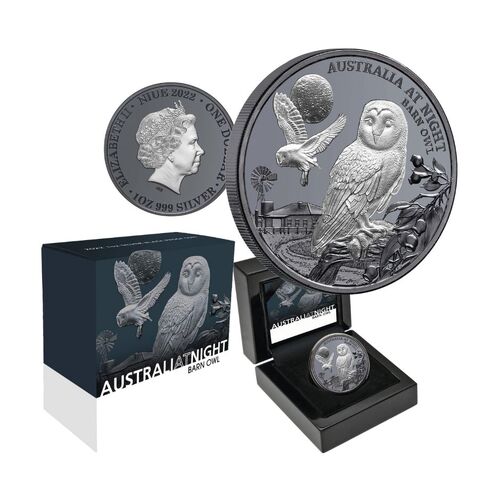2022 $1 Australia at Night Barn Owl 1oz Silver Black Proof Coin