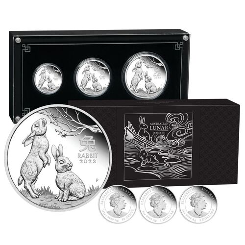 2023 Year of the Rabbit Silver Proof Three Coin Set