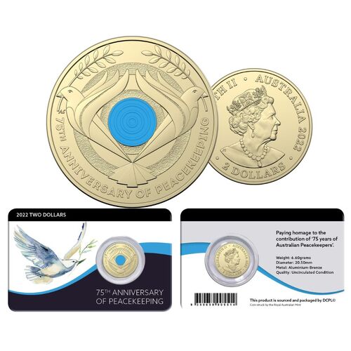 2022 $2 75th Anniversary of Peacekeeping Coloured UNC Downies Coin Pack