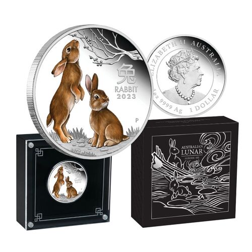 2023 $1 Australian Lunar Series-Year of the Rabbit 1oz Silver Proof Coloured Coin