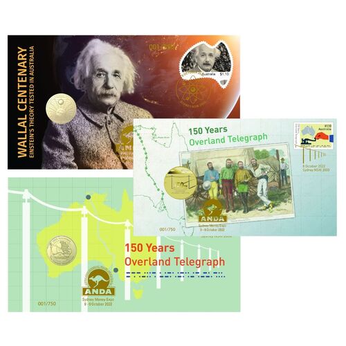 2022 Sydney ANDA Money Expo PNC Trio Overland Telegraph 150 Yrs (PM)+ Overland Telegraph 150 Yrs  (RAM) + 2022 $1 Wallal Centenary