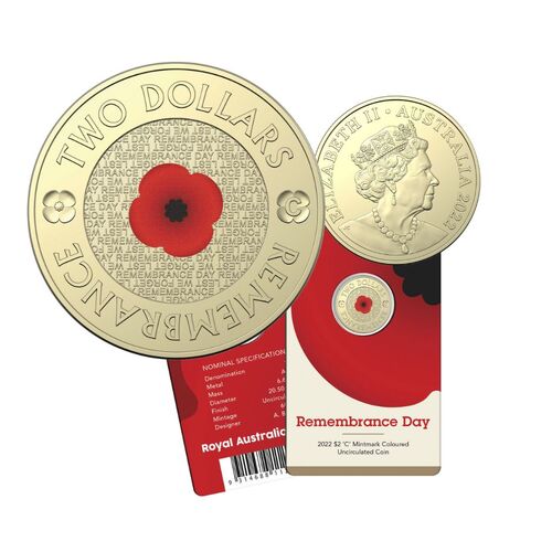 2022 $2 C Mintmark Remembrance Day Red Poppy UNC 