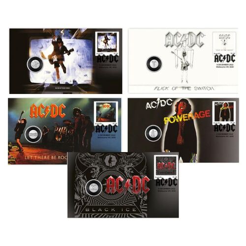 Set of 5 PNCs 2022/23 20c AC/DC 45th Anniversary - 5 x 20c RAM Coins