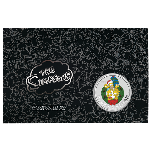 2022 $1 The Simpsons Seasons Greetings 1oz Silver Coloured Coin in Card 