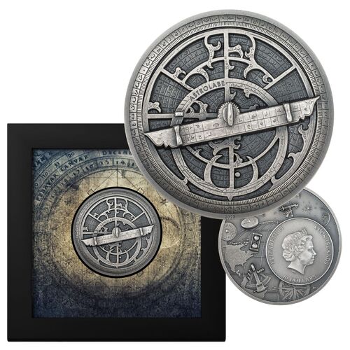 2023 $10 Historic Instruments Astrolabe Ultra High Relief 2oz Silver Antique Coin