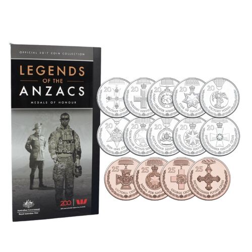 2017 LEGENDS OF THE ANZACS MEDALS OF HONOUR - 14 COIN COLLECTION