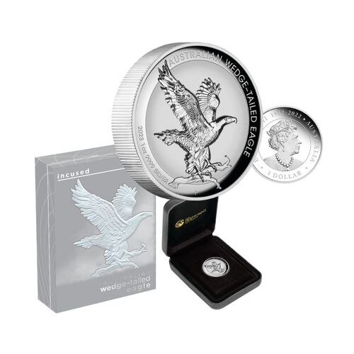 2023 1oz Australian Wedge-tailed Eagle Silver Proof Incused Coin HAS MINOR DAMAGE ON OUTER PACKAGING.