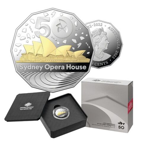 2023 50c 50th Anniversary of the Sydney Opera House Gold-Plated Silver Proof Coin Selectively