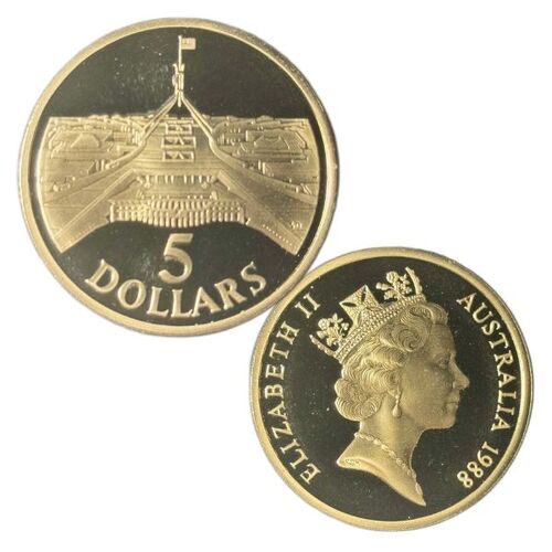 1988 $5 Parliament House Canberra Commemorative Proof Strike Coin In Capsule
