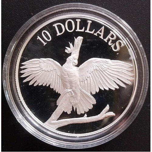 1990 $10 White Cockatoo Silver Proof Coin in Capsule