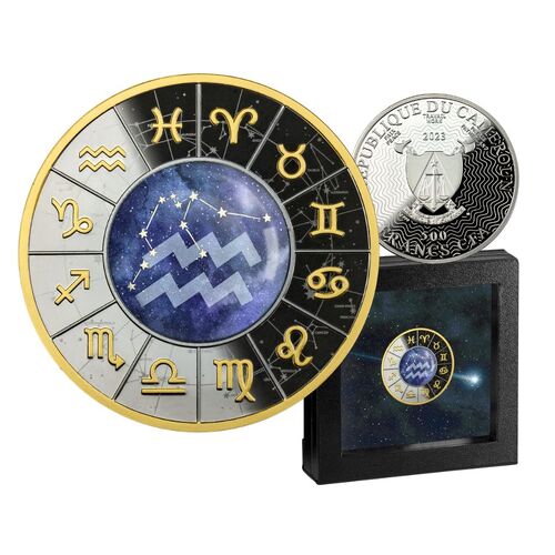 2023 Zodiac Signs - Aquarius 17.50g Silver Black Proof Coin