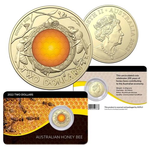 2022 $2 Honey Bee Coloured Coin AlBr Pack Style 2