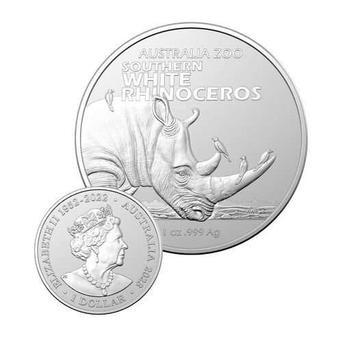 2023 $1 Australia Zoo – Southern White Rhinoceros 1 oz Fine Silver Bullion Coin 