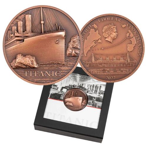 2022 $1 Titanic 50g Copper Antiqued Ultra High Relief Coin