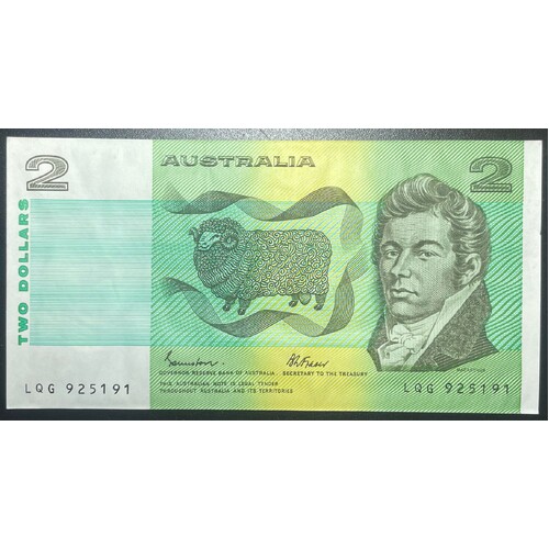 Last Prefix Australian $2 Paper Banknote Johnston/Fraser Signature EF Condition LQG925191