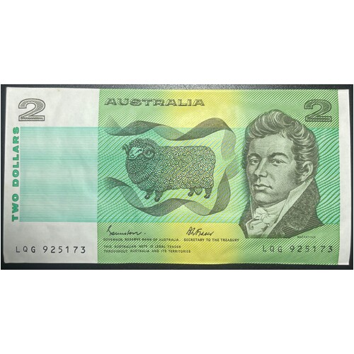 Last Prefix Australian $2 Paper Banknote Johnston/Fraser Signature EF Condition LQG925173