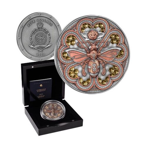 2023 $5 Metal Bee 2oz Silver Antiqued Coin