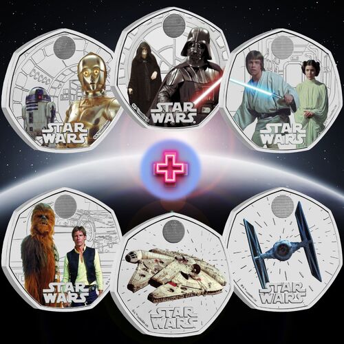 Complete 50p Star Wars Four Coin Set Coloured BUNC Combo