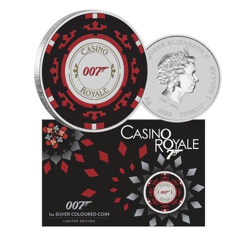 2023 James Bond Casino Royale Casino Chip 1oz Silver Coloured Coin in Card