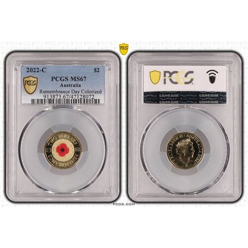 MS67 2022 $2 C Mintmark Remembrance Day Red Poppy PCGS Certification Number: 47128072