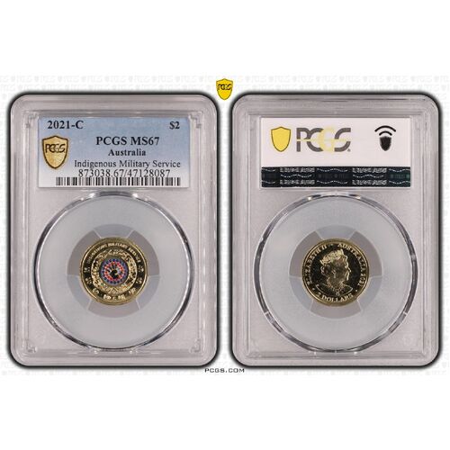 MS67 2021 $2 C Mintmark Indigenous Military Service PCGS Certification Number: 47128087