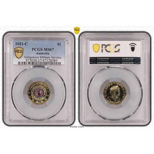 MS67 2021 $2 C Mintmark Indigenous Military Service PCGS Certification Number: 47128089