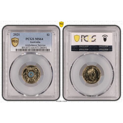 MS64 2021 $2 Ambulance Service PCGS Certification Number: 47128091