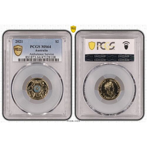 MS64 2021 $2 Ambulance Service PCGS Certification Number: 47128108