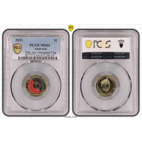 MS64 2021 $2 50th Ann Aboriginal Flag PCGS Certification Number: 47128119