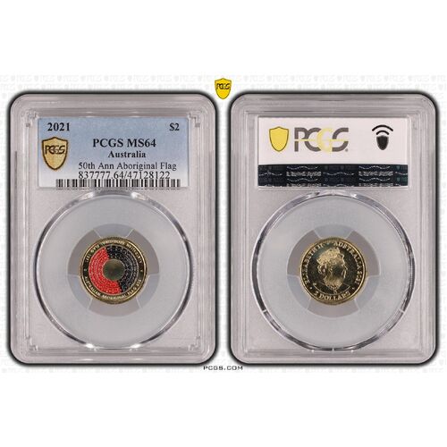 MS64 2021 $2 50th Ann Aboriginal Flag PCGS Certification Number: 47128122
