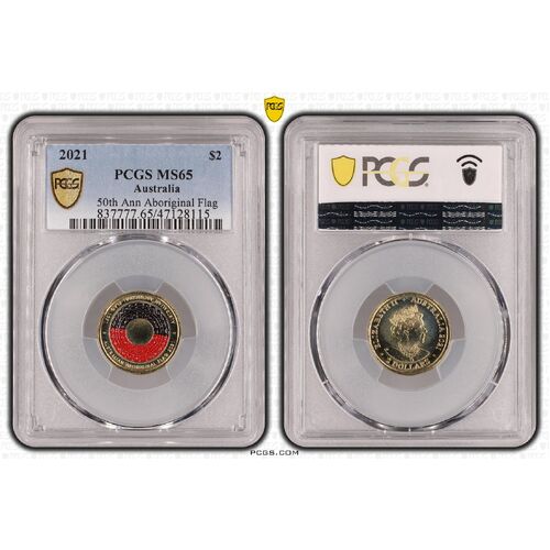 MS65 2021 $2 50th Ann Aboriginal Flag PCGS Certification Number: 47128115