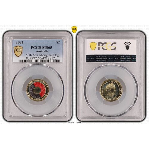MS65 2021 $2 50th Ann Aboriginal Flag PCGS Certification Number: 47128123