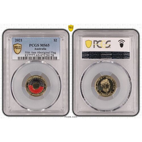 MS65 2021 $2 50th Ann Aboriginal Flag PCGS Certification Number: 47128128