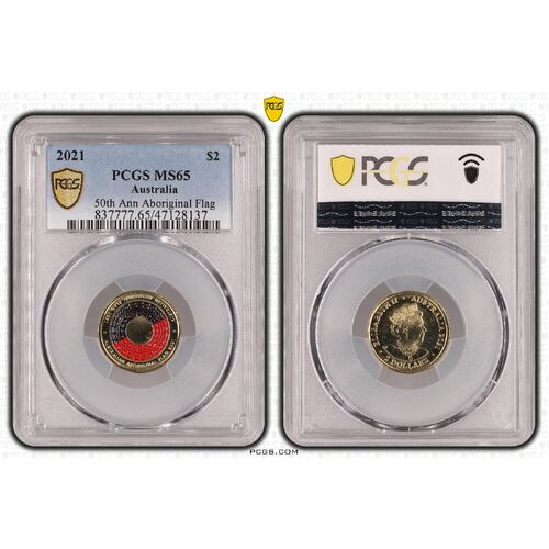 MS65 2021 $2 50th Ann Aboriginal Flag PCGS Certification Number: 47128137